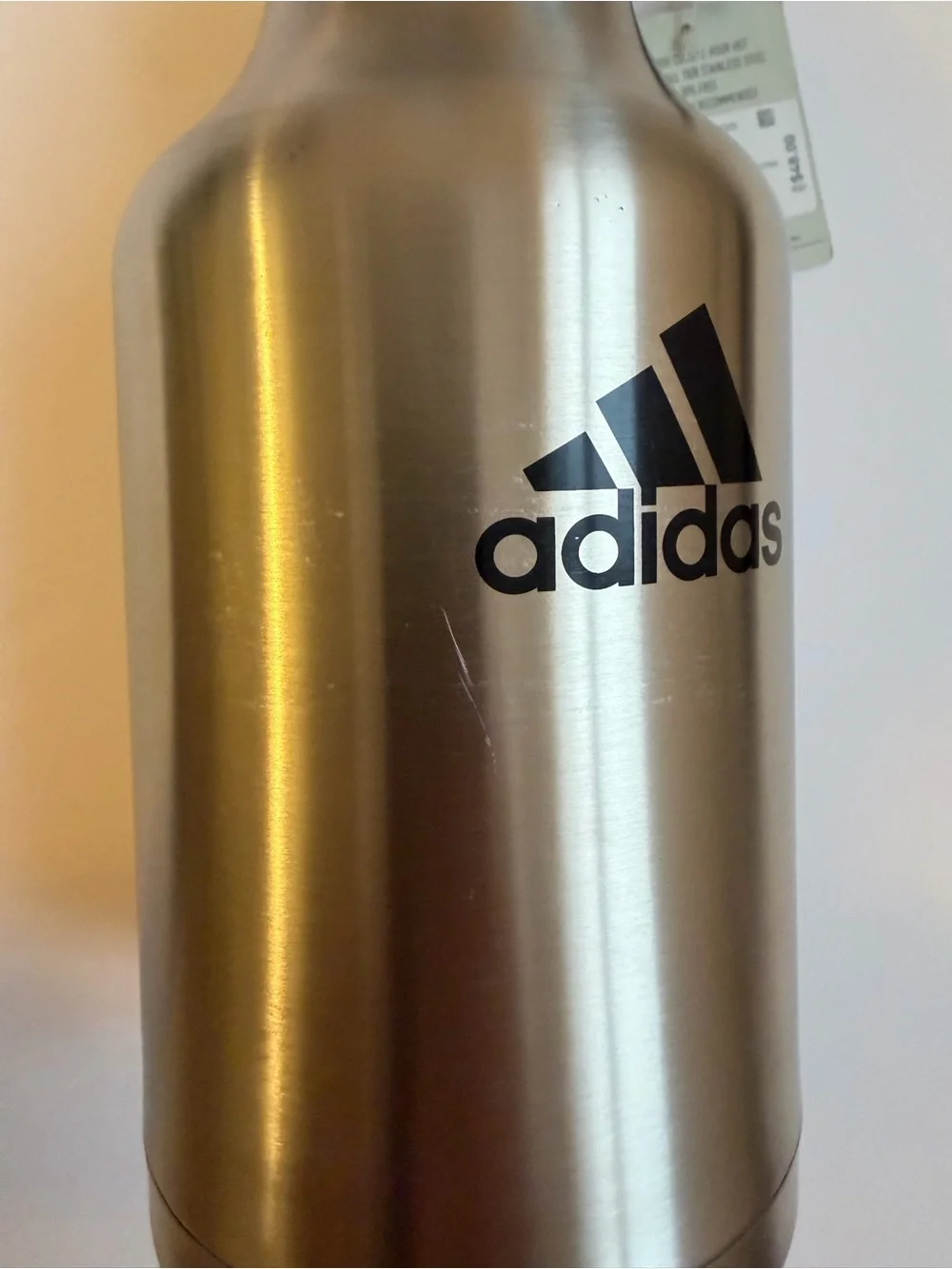 adidas Metallic Silver Water Bottle with Black Cap and Logo 2L